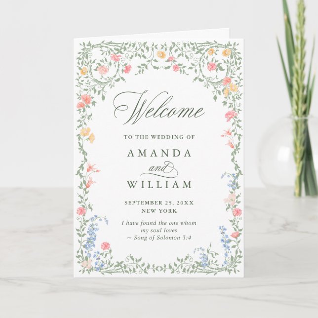 Meadow Pastel Rose Hochzeit Programm (Vorderseite)