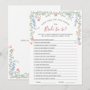 Meadow Pastor French Rose Brautparty Game Card Einladung