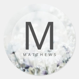 Meadow Song Fading Wildblumen Monogram Wedding Runder Aufkleber