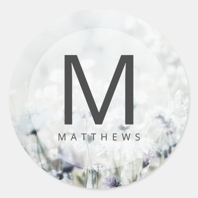Meadow Song Fading Wildblumen Monogram Wedding Runder Aufkleber (Vorderseite)