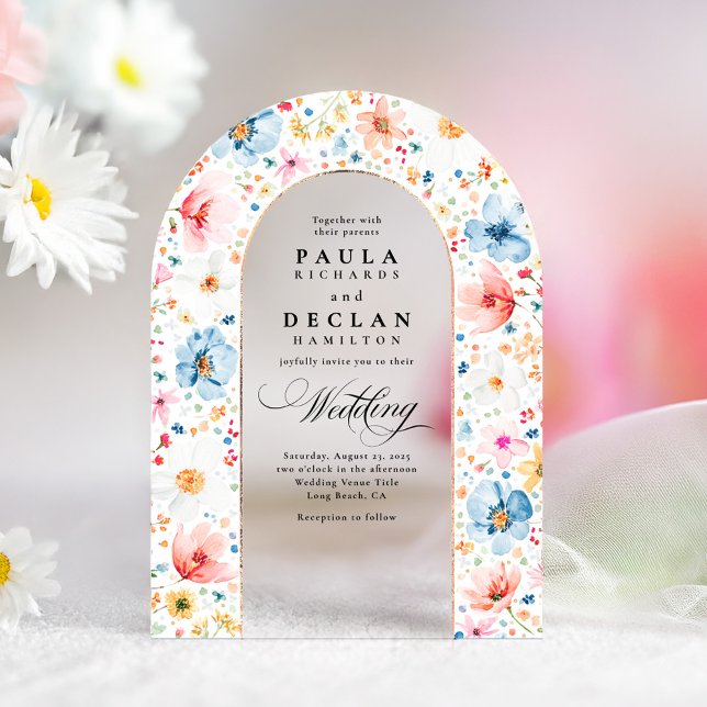 Meadow Wildblumen Elegante Boho Arch Wedding Acryleinladungen (Wildflower Acrylic Wedding Invitation)