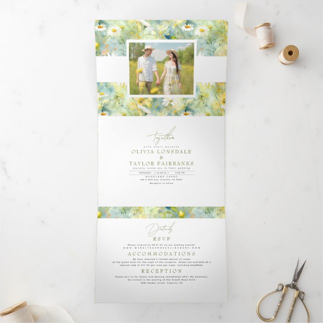 Meadow Wildblumen Summer Boho Wedding Foto Dreifach Gefaltete Einladung (Innenseite)