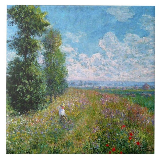 Meadow with Poplars von Claude Monet Fliese (Vorderseite)