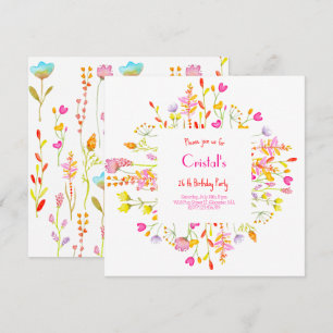 Meadows fleurs adultes invitation à l'anniversaire