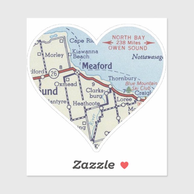 Meaford Ontario Vintag Map Aufkleber (Blatt)