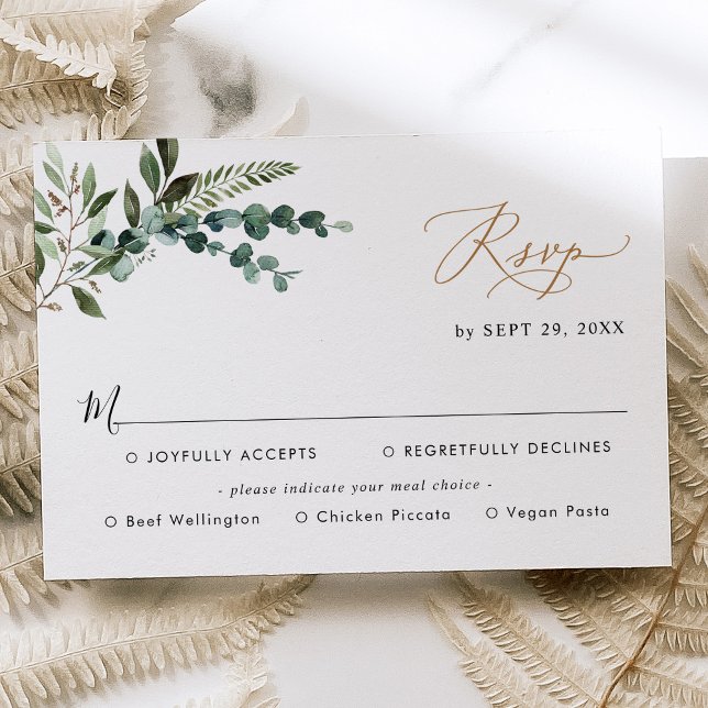 Meal Options Simple Modern Greenerity Gold Wedding RSVP Karte (Von Creator hochgeladen)