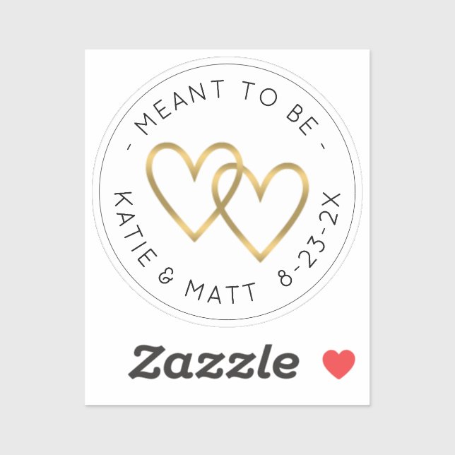 Meant to be Double Heart Metallic Gold Wedding Aufkleber (Blatt)