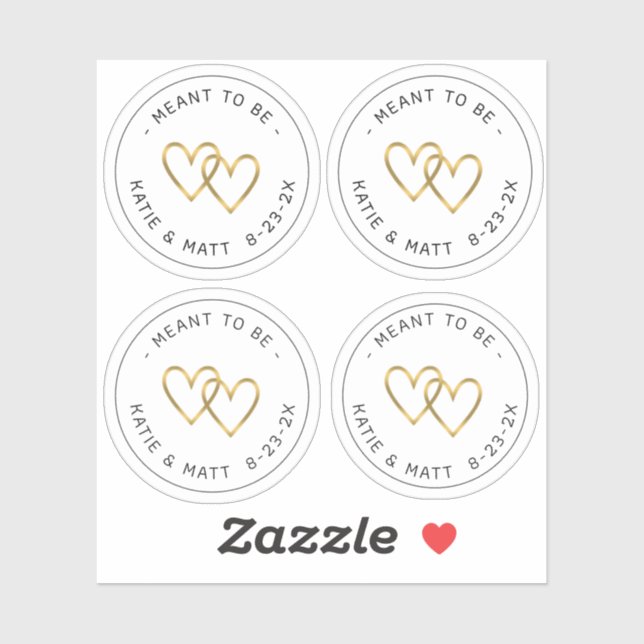 Meant to be Double Heart Metallic Gold Wedding Aufkleber (Blatt)