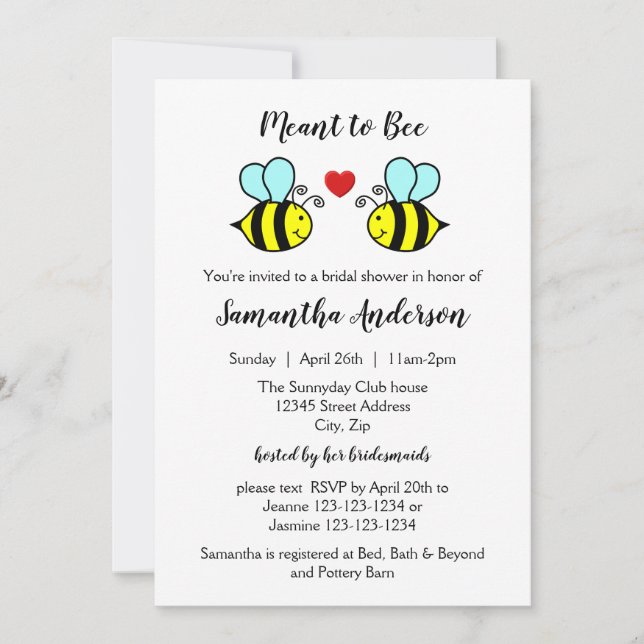 Meant to Bee - Invitation de la douche nuptiale (Devant)