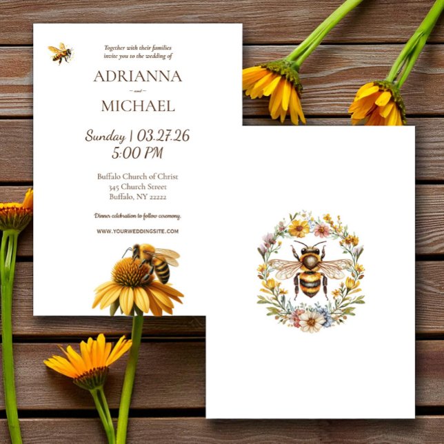 Meant to Bee Rustic Wedding Invitation Einladung (Von Creator hochgeladen)