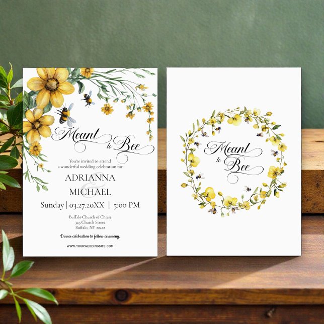 Meant to Bee Rustic Yellow Wedding Invitation (Créateur téléchargé)