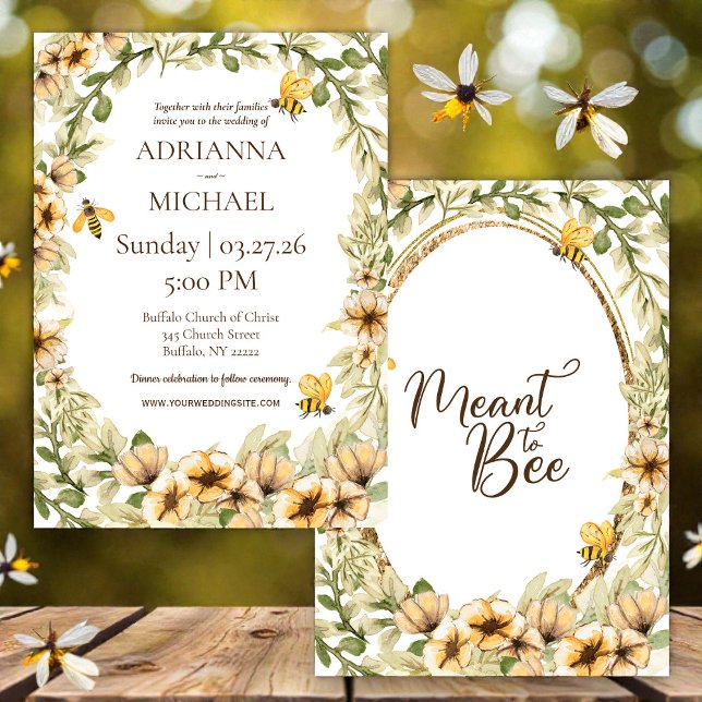Meant to Bee Rustic Yellow Wedding Invitation (Créateur téléchargé)