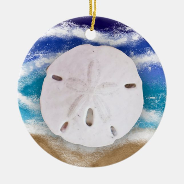 Meas & Greetings | SandDollars und Meereswellen Keramik Ornament (Vorne)