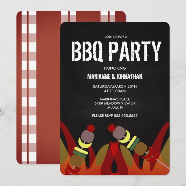 Meat Skewers GRILLEN Flames Cook Out Party Einladu Einladung (Vorne/Hinten)