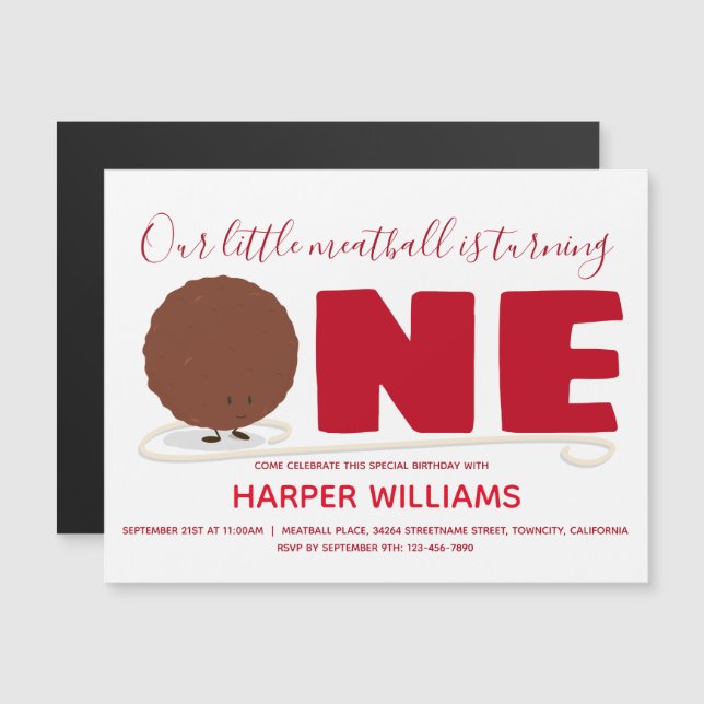 Meatball Einladung zum ersten Geburtstag (Vorne/Hinten)