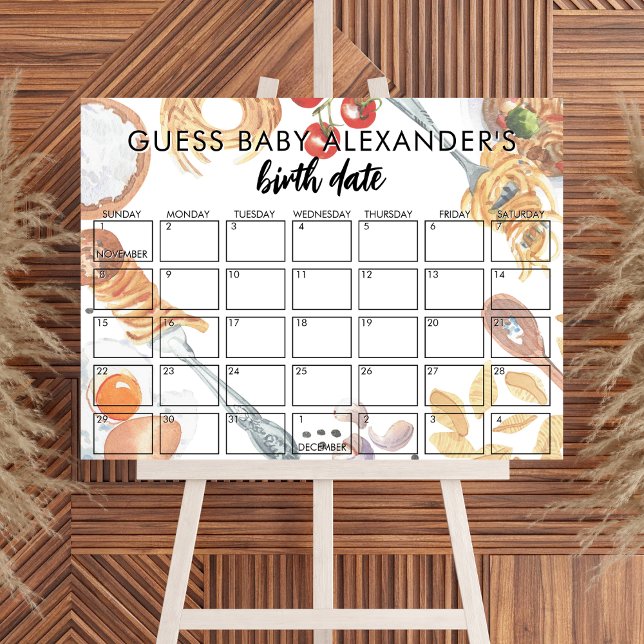Meatball Pasta Italian Baby Shower Due Date Game Poster (Von Creator hochgeladen)