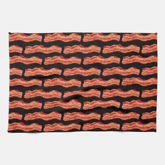 Meaty Bacon Pattern Black Background Handtuch (Horizontal)