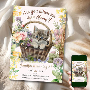 Meau! Floral Niedlich Kitten Girl Cat 8. Geburtsta Einladung