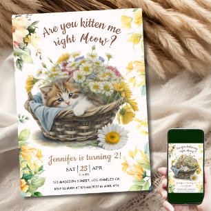 Meau! Niedlich Kitten Floral Kitty Cat 2. Geburtst Einladung