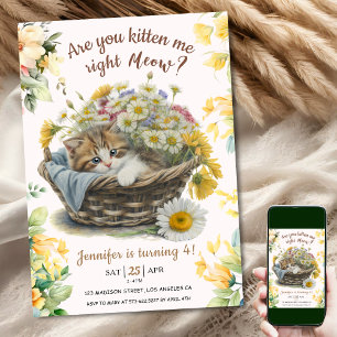 Meau! Niedlich Kitten Floral Kitty Cat 4. Geburtst Einladung