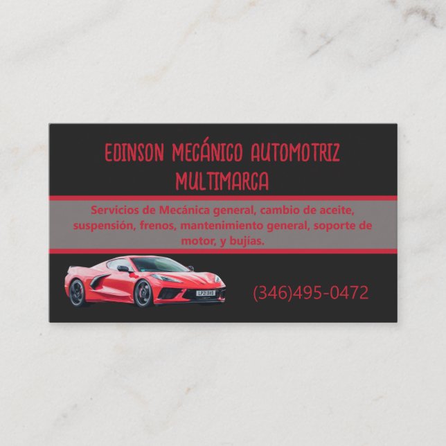 Mecánico Automotriz Tarjetas Rojo Negro Visitenkarte (Vorderseite)