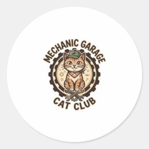 Mechanic Garage Katze POD Vektorgrafik - Mechanic Runder Aufkleber