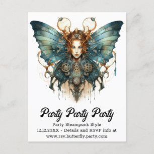 Mechanic Hairstrena Butterfly Steampunk Wedding Ankündigungspostkarte
