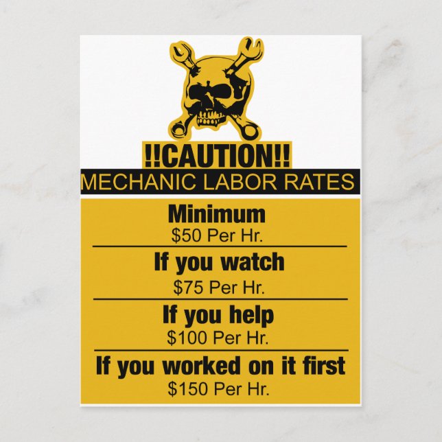 Mechanic Labor Rates Postkarte (Vorderseite)