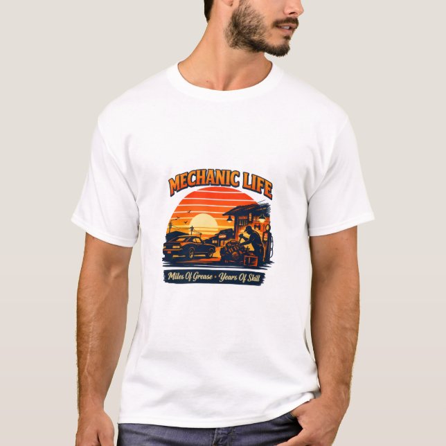Mechanic Life Retro Sunset Miles Of Grease Tee (Vorderseite)