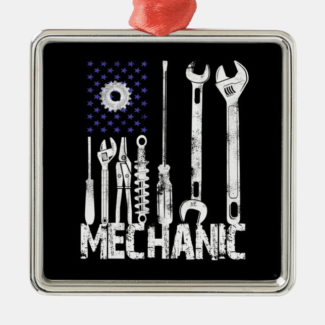 Mechanic Lovers | Mechanic USA Flag Ornament Aus Metall (Vorne)