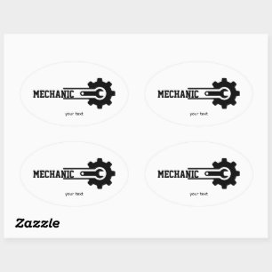 Mechanic-Zahnrad-Logo – Automobildesign und Werkst Ovaler Aufkleber