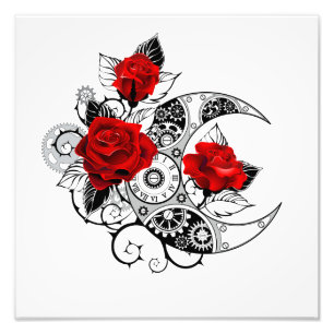 Mechanical Crescent with Red Roses Fotodruck