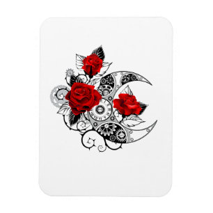 Mechanical Crescent with Red Roses Magnet
