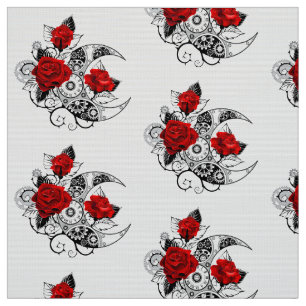 Mechanical Crescent with Red Roses Stoff