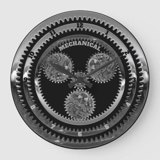 Mechanical Multi-Gear Print Große Wanduhr (Vorderseite)
