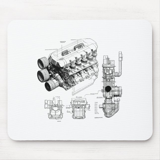 Mechanics Car Enthusiast Men Engine Eces  Mousepad (Vorne)