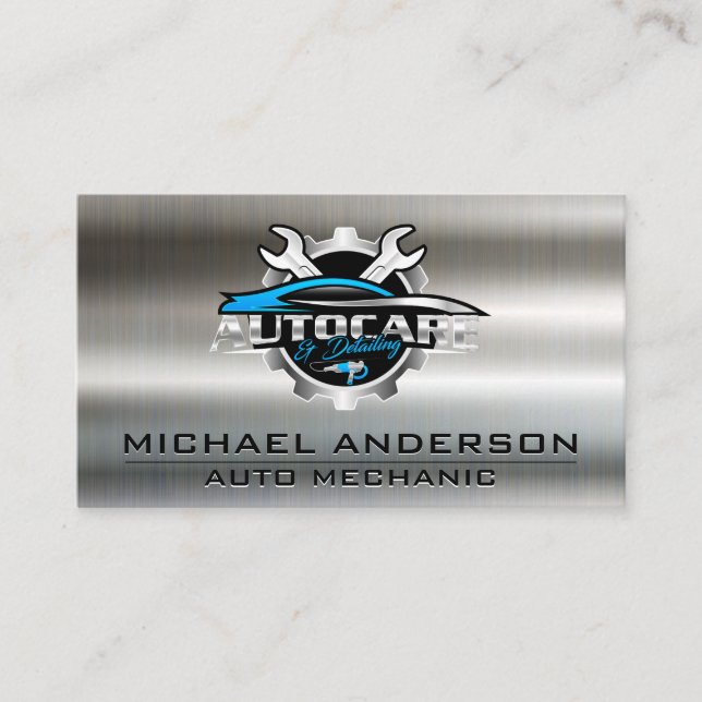 Mechanik | Auto-Reparatur-Logo | Wrenches | Metall Visitenkarte (Vorderseite)