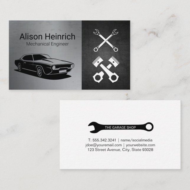 Mechanik | Auto Shop | Pistolen Wrenches Visitenkarte (Vorne/Hinten)