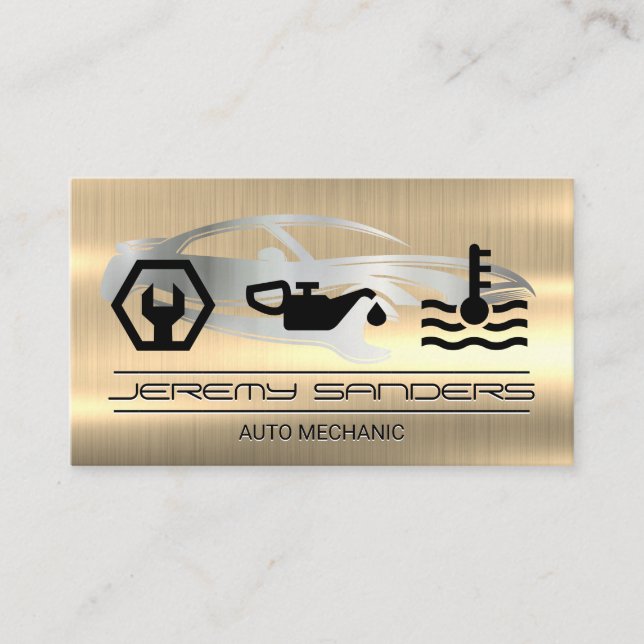 Mechanik | Goldmetall | Auto Icons Visitenkarte (Vorderseite)