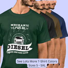 Mechanik Ich laufe mit Wörtern aus Diesel-Koffein- T-Shirt