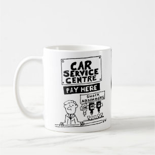 Mechanik im Car Service Center Stoßdämpfer Garage Kaffeetasse