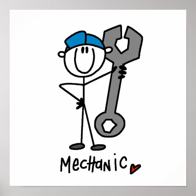 Mechanik mit Strichmännchen mit Schlüssel Poster (Vorne)