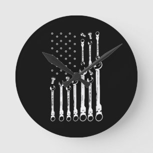 Mechaniker-Flagge Amerikanische patriotische Flagg Runde Wanduhr