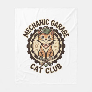 Mechaniker Garage Katze POD Vektor Kunst - Mechani Fleecedecke