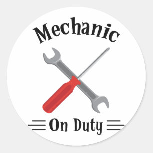 Mechaniker im Dienst Runder Aufkleber