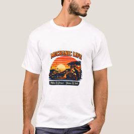Mechaniker-Leben Retro-Sonnenuntergang Meilen des T-Shirt