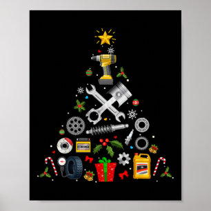 Mechaniker-Weihnachtsschmuck Baum in Garage Auto M Poster