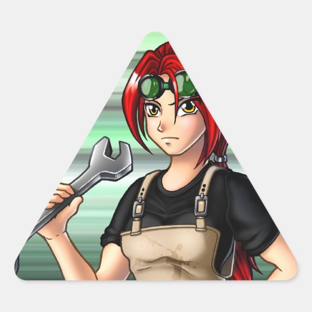 Mechanikeranime-Mädchen Dreieckiger Aufkleber (Vorderseite)