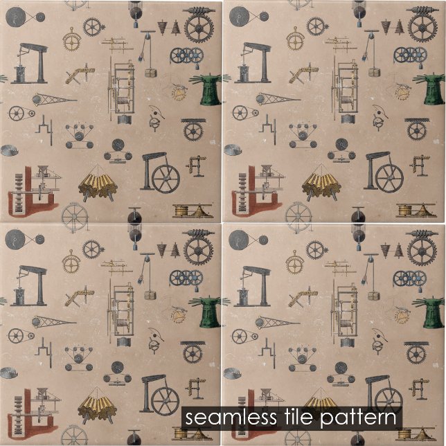 Mechanische antike Wissenschaft nahtlos Fliese (Antique Engineering Mechanical Scientific Seamless Ceramic Tile)
