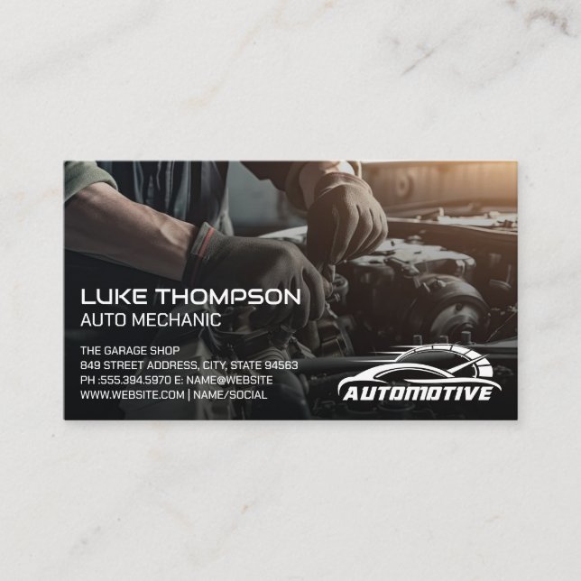 Mechanische Arbeiten am Motor | Auto-Services-Logo Visitenkarte (Vorderseite)